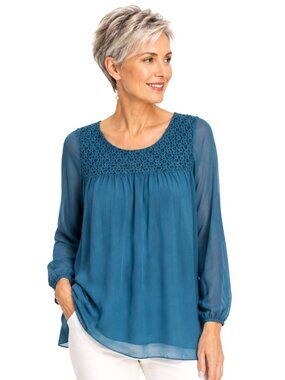 Cosmo Made In Italy Boho 100% Silk Peasant Top